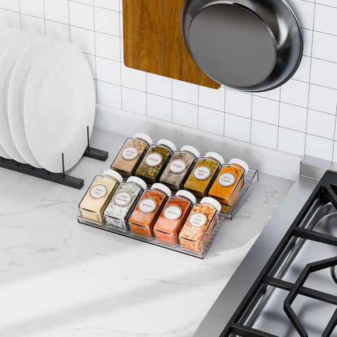 Yieach 8 Pack 9'' 17.7'' Adjustable Narrow In Drawer Spice Organizer - Expandable From to - Acrylic Drawer Seasoning