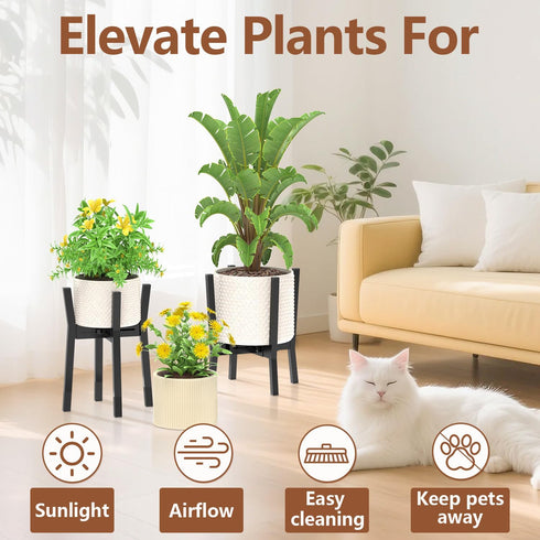 8 12 Inch 1 Pack LASZOLA Black Adjustable Plant Stand for Single Large Outdoor Indoor Planters, Heavy Duty Metal Floor