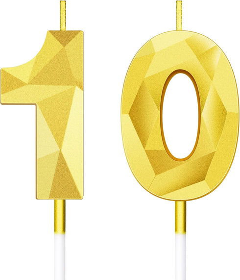 10th Birthday Candles Cake Numeral Candles, 3D Number Cupcake Topper Decoration for Birthday Wedding Anniversary