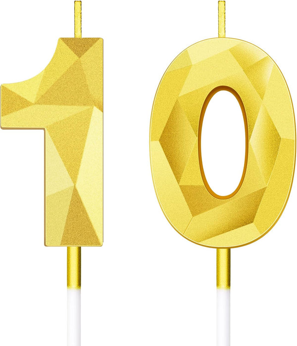 10th Birthday Candles Cake Numeral Candles, 3D Number Cupcake Topper Decoration for Birthday Wedding Anniversary
