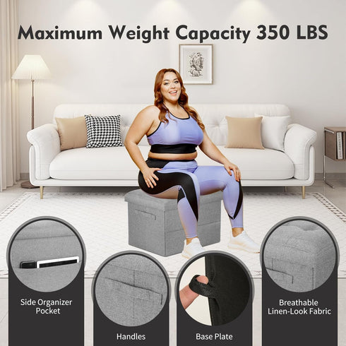 350lbs 17x13x13in, Folding Storage Ottoman, Linen Footstool Bench with Thicker Foam Padded Seat. Ottoman Foot Rest