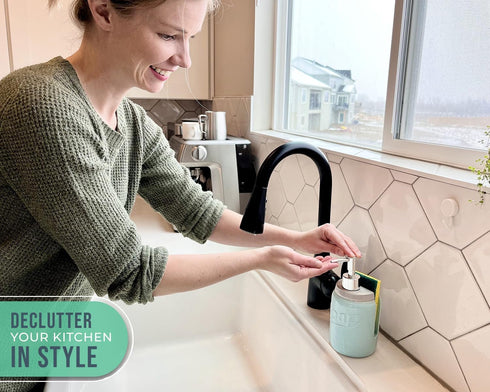 Mason Jar Kitchen Soap Dispenser & Sponge Holder - 14oz Liquid Soap Dispenser with Stainless Steel Pump