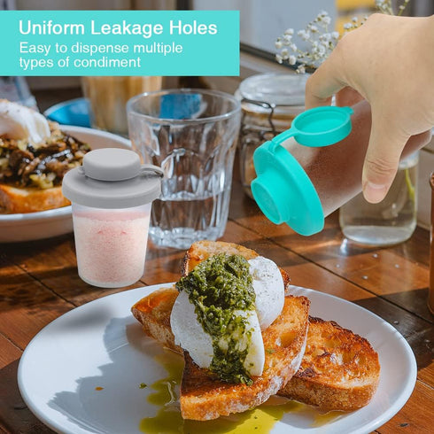 Sophico Small Salt and Pepper Shakers Set - 4.5oz Mini Spice Shaker with Moisture Proof Silicone Lids (Mint & Grey)
