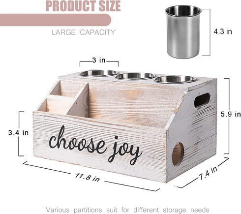 Wooden Hair Dryer Holder, Hair Tool Organizer with 3 Circular Holes and 3 Compartments for Hair Accessories, Curling