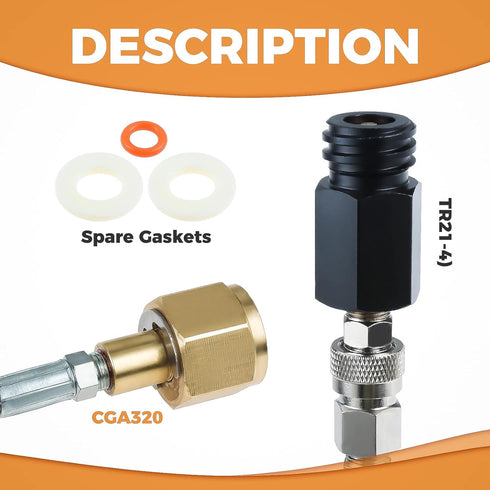 Soda Machine Co2 Adapter, CGA320 to tr21-4 Direct Adapter with 60 Inch High Pressure Stainless Steel Hose