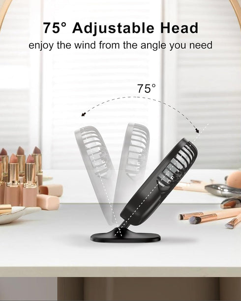 Desk Fan, Small & Quiet USB Powered Table Fan, Rechargeable Battery Operated Mini Fan for Office Bedroom