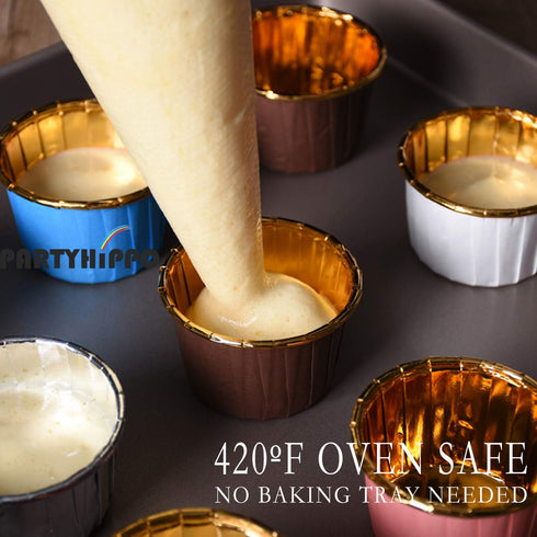 Party Hippo Foil Muffin Liners, 50 Pcs Disposable Cupcake Baking Cups, Gold Aluminum Ramekin Holders