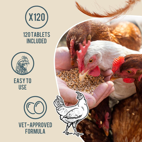 120 Chicken De-wormer: an All-Natural Health Formula, Tablets, Safe for Eggs During Use, Complete Poultry Medicine