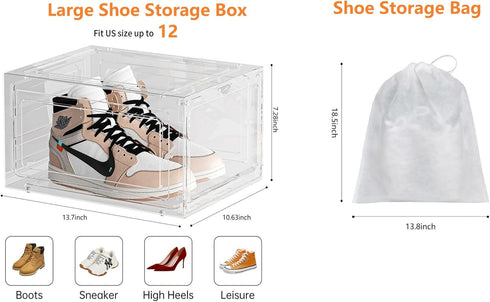 4pcs, Closet, Large Shoe Organizer Stackable with Magnetic Door DVD/CD Storage Clear Shoe Boxes for Foldable