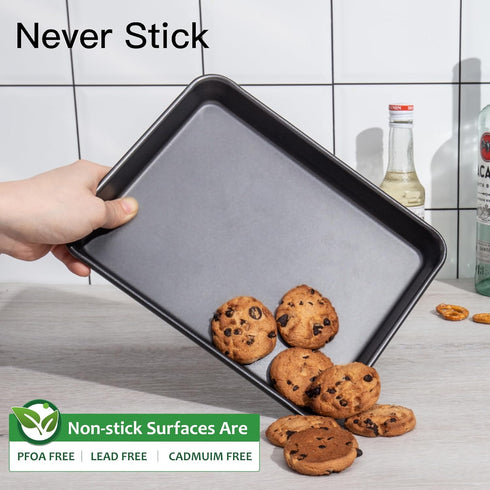 HONGBAKE 2 Pack 9.7X7.5" Toaster Oven Pans, 57% Thicker Nonstick Cookie Sheet Pan Set