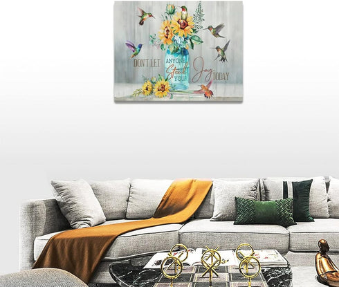 Bulldog Leather Works Abstract Hummingbird Sunflower Wall Art Canvas Inspirational Quotes Poster, 12x16 Inch