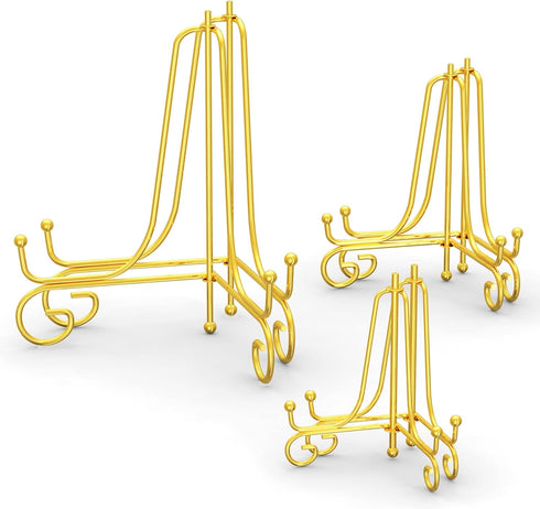 6 Pack 3 Size Iron Display Stand, Gold Easel Plate Display Photo Holder for Pictures, Decorative Plates, Books
