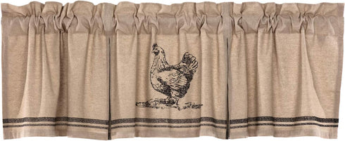 VHC Brands Sawyer Mill Charcoal Valance Curtain, Farmhouse Country Chicken Cotton, Gray and Tan, 20x72