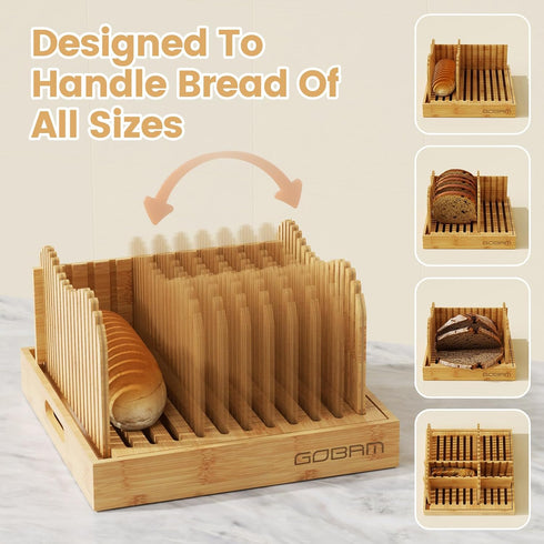 6.4H 10W, 3 Settings, Gobam Adjustable Bamboo Bread Slicer, Fits Bread up to & Extra-Large & Tall Design for Sourdough
