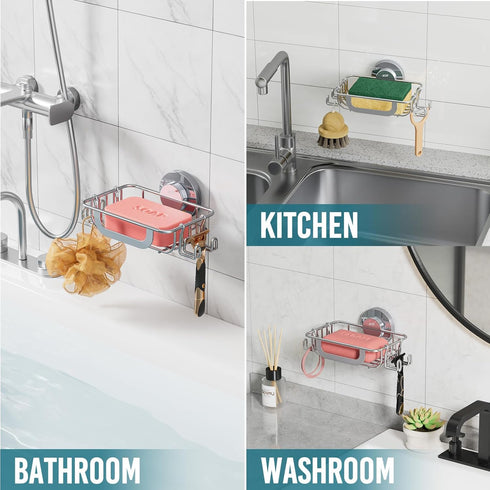 TAILI Soap Dish Holder with Hooks, Bar Soap Tray Saver Suction Cup with Razor Holder for Shower Wall, Rustproof