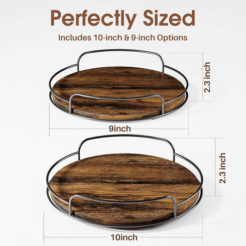 2 Pack 9'' 10'' Countertop, LAMU Lazy Susan Turntable Organizer for Table Top Cabinet, Wooden Lazy Susan for Kitchen