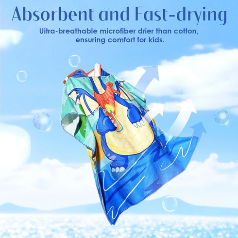 Ythuil Backpack, 30"x 25" 3-10 Dragon Hooded Towels for Kids, with Kids Beach Towel for Years, Dragon Gifts for Boys