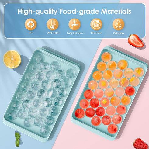 Round Ice Cube Tray with Lid & Bin, Ice Ball Maker Mold for Freezer, Makes 66PCS Sphere Ice Cubes