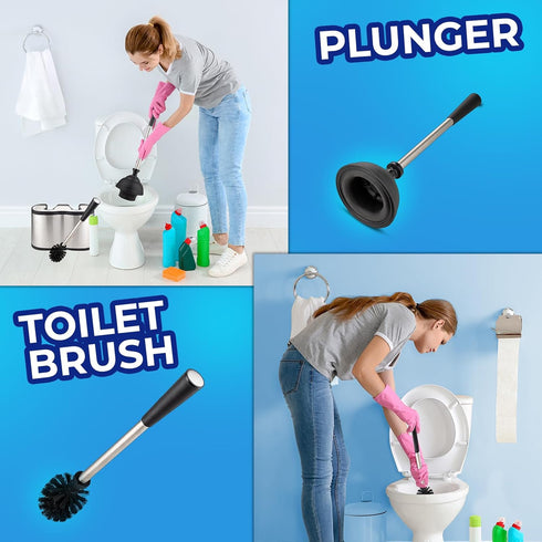 Set 18-in 2025 UMIEN Toilet Brush and Plunger - Updated No-Rust - Stainless Steel Design - Long Handles