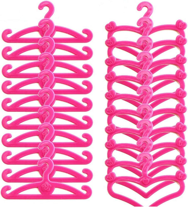 E-TING 60 PCS Pink Plastic Little Hangers for Girl Doll Dress Clothes
