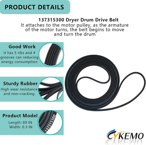 137315300 Dryer Drum Drive Belt - Upgraded 2024, Compatible with Frigidaire Electrolux, Replaces 134719300 AP4368788