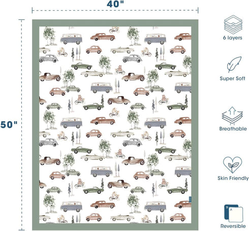 6 40" 50" GRSSDER Cotton Muslin Quilt Blanket - Silky Soft and Breathable Baby Blanket Quilt, Oversized Muslin Blankets