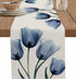 PIEPLE Tulip Blue Table Runner Cotton Linen 72 Inch Holiday Dresser Scarves, Spring