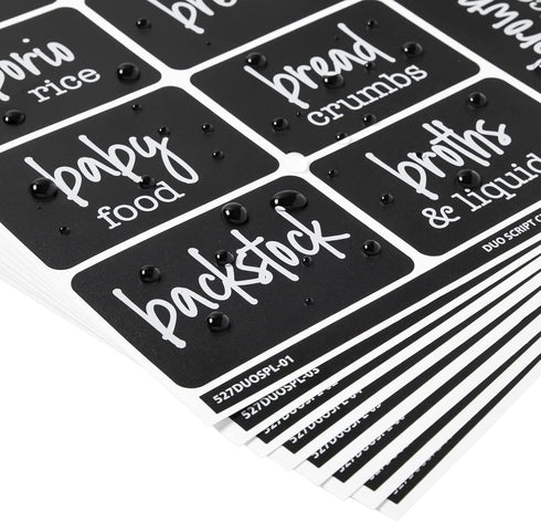 Talented Kitchen 128-Piece Chalkboard Pantry Labels for Containers - 2 x 3 in Black, Water-Resistant Preprinted White