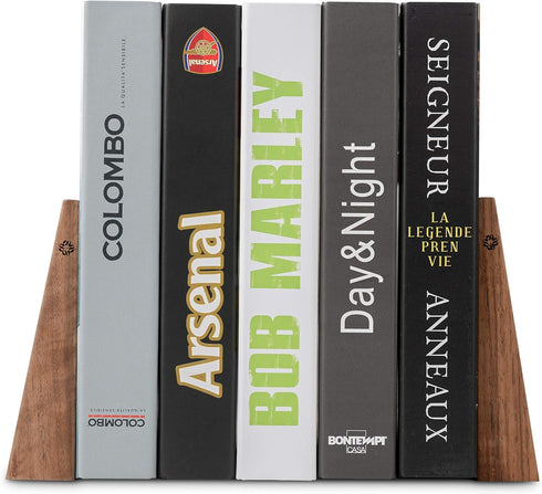 Firmly TILISMA Walnut Bookends for Shelves | Wooden Book Ends for Shelves | Sturdy Book Holders, Stoppers with Metal