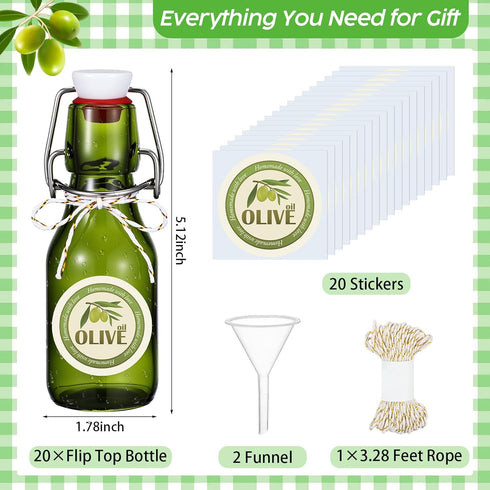 20 Pack Favors(4 oz,Olive Queekay Mini Swing Top Glass Bottles for Vanilla Extract Homemade Olive Oil Bottles with Lids