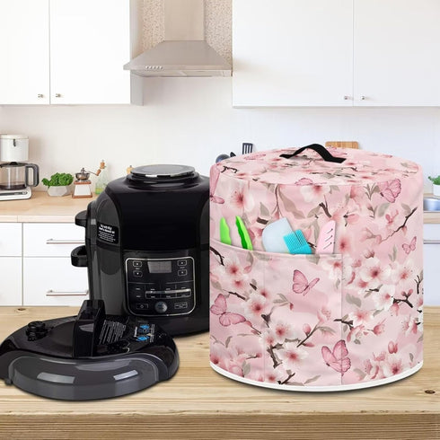 Pink Butterfly Air Fryer Cover, Kitchen Appliance Covers with Handle and Side Accessory Pouch, Fits Most Cookers