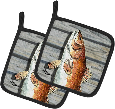 Caroline's Treasures 8489PTHD Red Fish Pair of Pot Holders - Kitchen Heat Resistant Hot Pads, 7 1/2 x 7 1/2