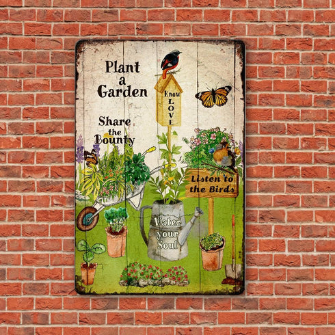 Retro Garden Metal Sign, Plant A Garden Outdoor Decor, Funny Gardening Gifts for Women, Rustic Wall Art 8x12 Inch