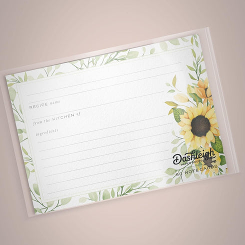 Dashleigh 50 Double-Sided Sunflower Recipe Cards, 4x6 Inches