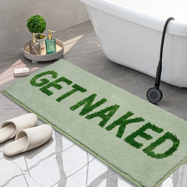 Get Naked Green Bath Mat Runner 18"x47" Non-Slip Shaggy Absorbent Machine Washable Bathroom Rug for Shower