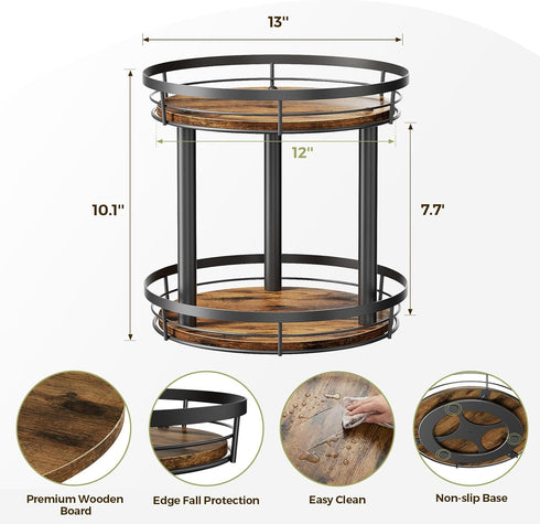 12'' 2 Countertop, LAMU Wood Lazy Susan Spice Rack Organizer, Tier Spice Organization for Cabinet, Kitchen, Table Top