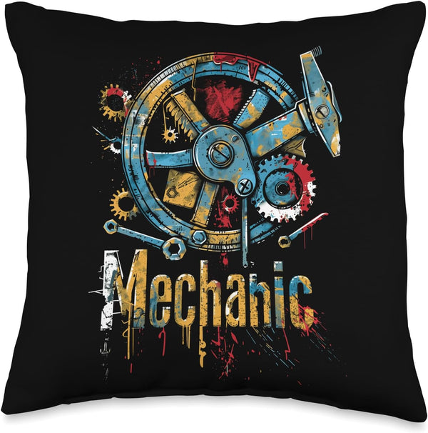 Mechanic: Retro Design Throw Pillow for Mechanics and Handyman