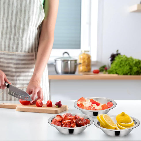 Okllen 10 Pack Small Stainless Steel Bowls, 6 1/2 Inch Wide Metal Prep Bowls, 3/4 Quart for Cooking, Serving, Baking