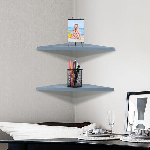 evron Set 2 Corner Mounting Shelf of Easy to Install Floating Wall Shelves with Wood Grain Finish, Durable