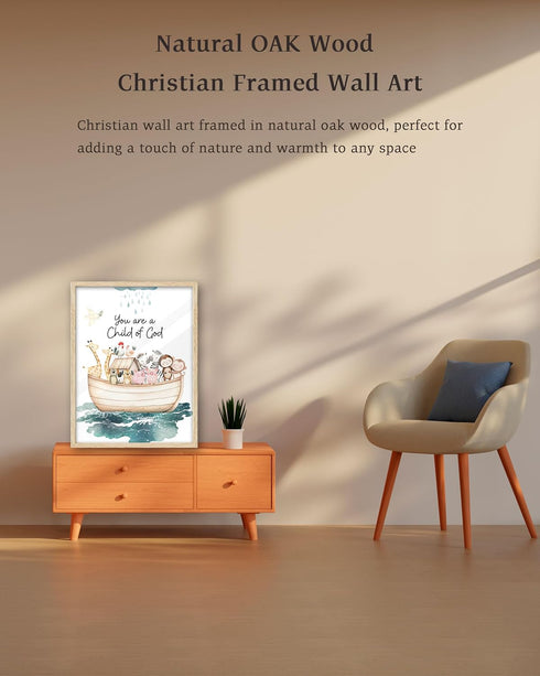 12x16 God,Set 1 KensTro Natural OAK Wood Noah Ark Framed Wall Art, in Being Loved By God,Ark Guardian Animal Christian