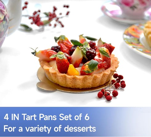 6 Pack Mini Fluted Tart Pans 4 Inch with Removable Bottom, Nonstick Quiche Pan for Baking Treats and Pies