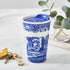 Spode Blue Italian 8oz Porcelain Travel Mug with Lid – Scenic Patterned Drinkware with Decorative Border, Portable