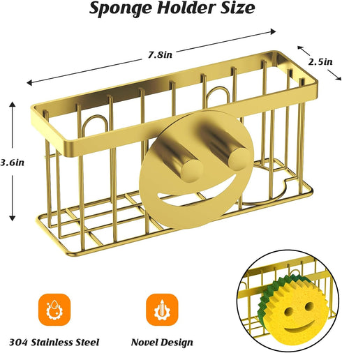 2 Cups/1 MURLONG Sponge Holder Smiley Face, Sink Caddy for kitchen Sink, Kitchen Organizer Sponge Holder with PCS