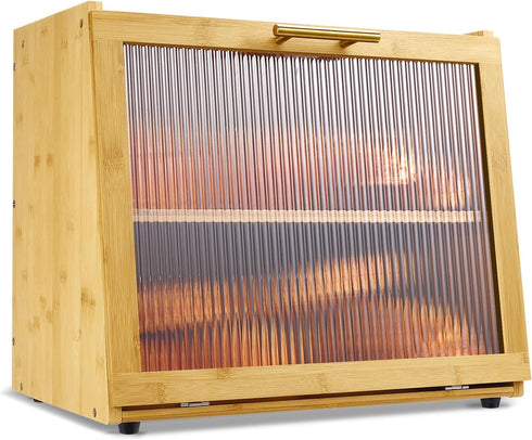 Joyvilla Double Layer Bamboo Bread Box for Kitchen Countertop, Bread Storage Container, Bread