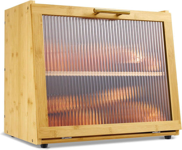 Joyvilla Double Layer Bamboo Bread Box for Kitchen Countertop, Bread Storage Container, Bread