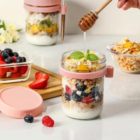 4 Pack 16 oz LANDNEOO Overnight Oats Containers with Lids and Spoons, Glass Mason Jars with Airtight Lids, Overnight