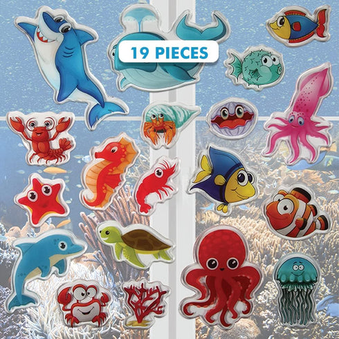 Ocean Sea Animal Gel Window Clings for Kids - Reusable Window Stickers for Toddlers, Gel Clings Decals for Home Car