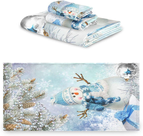 Sets, 3-Piece 1 1 1 Set 3 ALAZA Towel Bathroom Christmas Winter Snowman Towels Bath Towel Washcloth Hand Towel