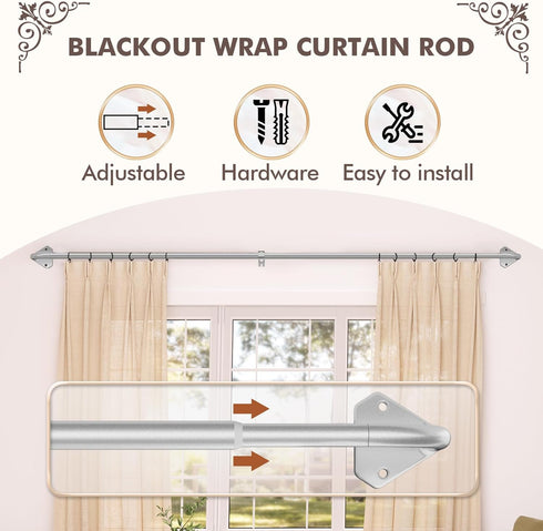 Silver Curtain Rods for Windows 48 to 84 Inch,Adjustable Blackout Curtain Rod for Bedroom,Outdoor,5/8 Inch Diameter Wrap Around Curtain Rod,No Rust