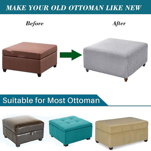 ANWUCHEN Ottoman Cover - Stretch Knitted Jacquard Square Slipcover - Soft Thick Storage Foot Stool Cover With Elastic
